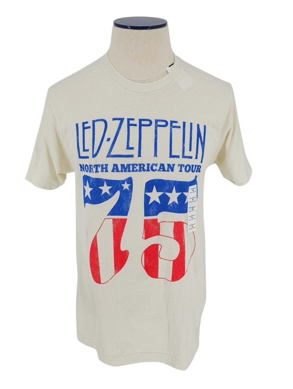 Led Zeppelin USA Band Shirt Ivory Flag Logo Short Sleeve Crew Mens Medium